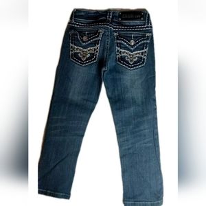 LA Idol Capri Jeans Sz 0 L-Rise Stretch Bling Embellished Rhinestone Pocket#202C